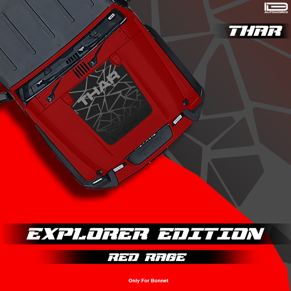 IDE GRAPHICS SERIES - Explorer Edition (Only Bonnet decal*) for Mahindra THAR /2020-Present (Rage Red)