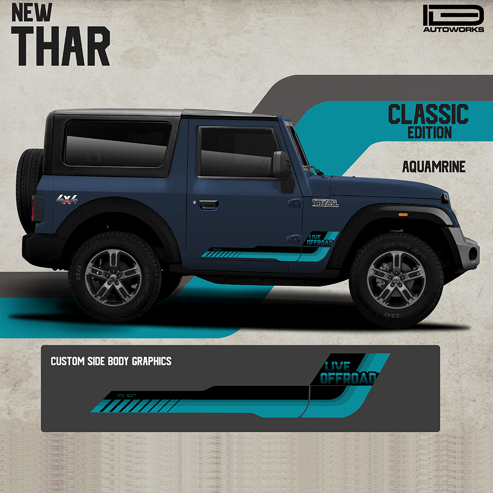 IDE GRAPHICS SERIES - Classic Edition for Mahindra THAR /2020-Present (Aquamarine)