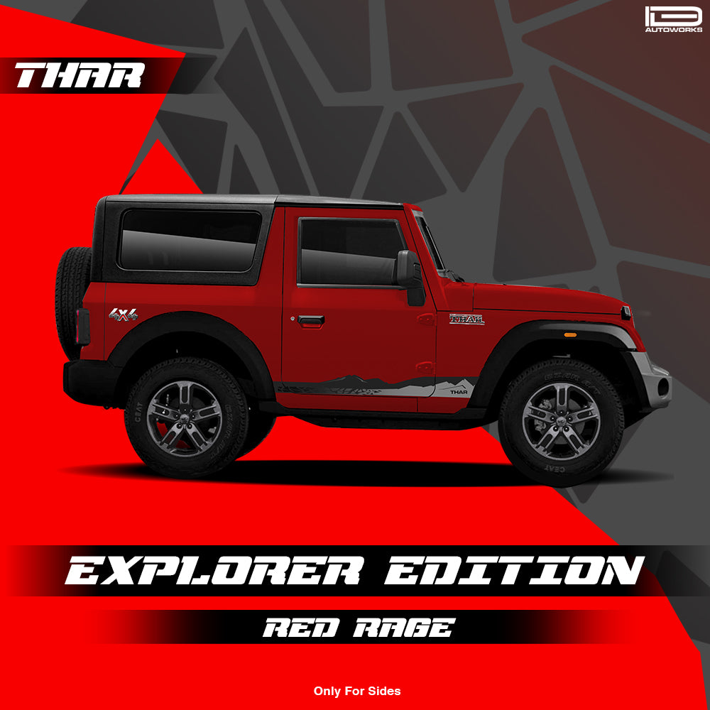 IDE GRAPHICS SERIES - Explorer Edition (Only Side decals*) for Mahindra THAR /2020-Present (Rage Red)