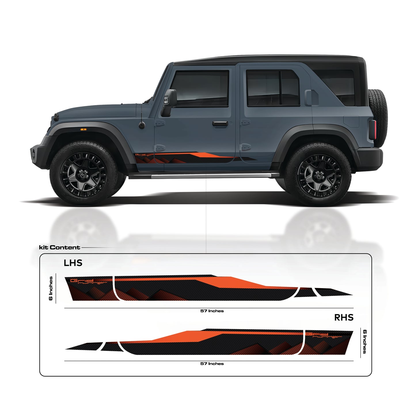 IDE Graphics Series - Grid Runner Edition for Mahindra Thar Roxx / Only Side Decals  (Battleship Grey)