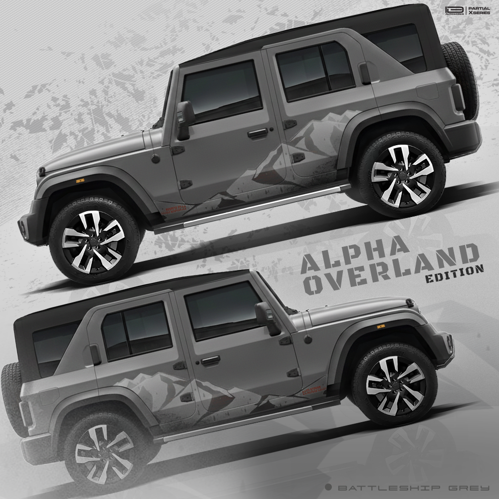 Alpha overland edition graphics for the Mahindra Thar ROXX grey