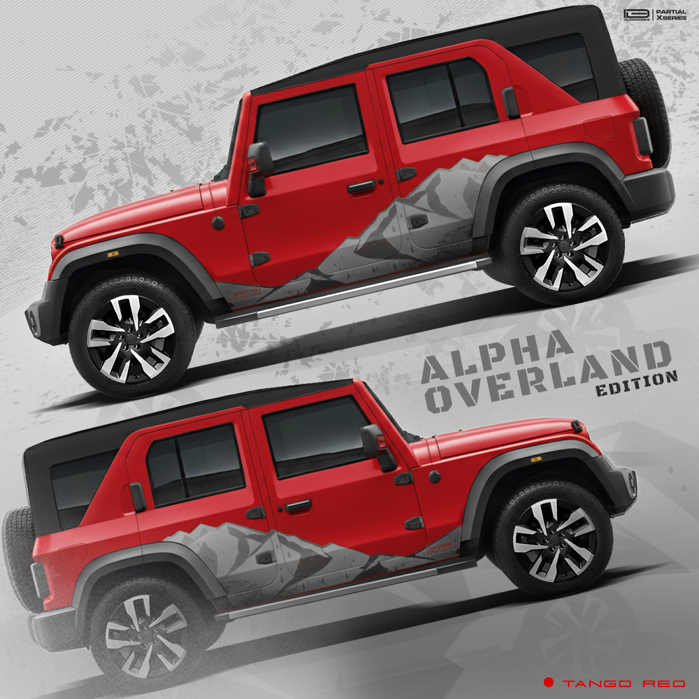 Alpha overland edition graphics for the Mahindra Thar ROXX red