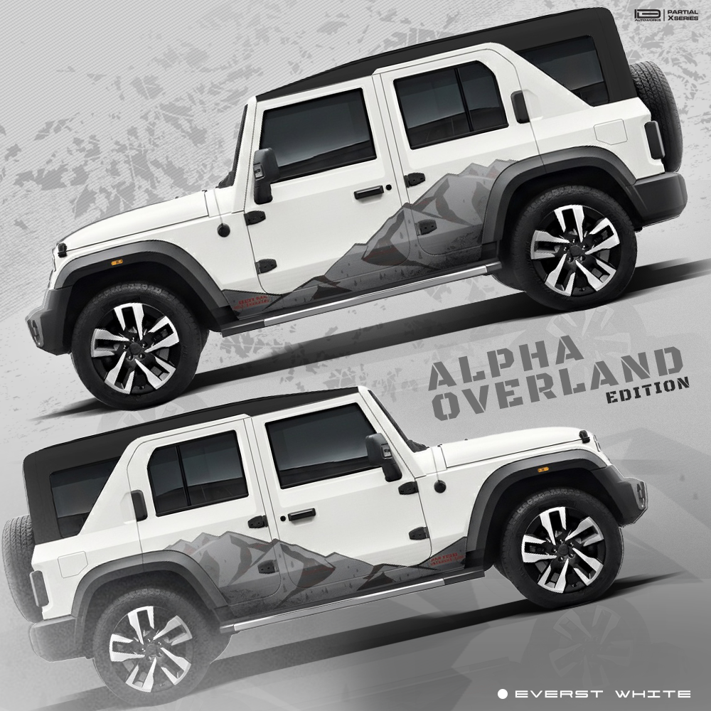 Alpha overland edition graphics for the Mahindra Thar ROXX white