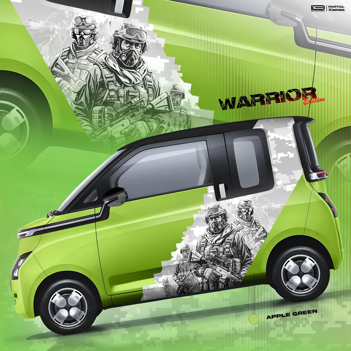 IDE Partial X Series Warrior Edition graphics on an MG Comet green