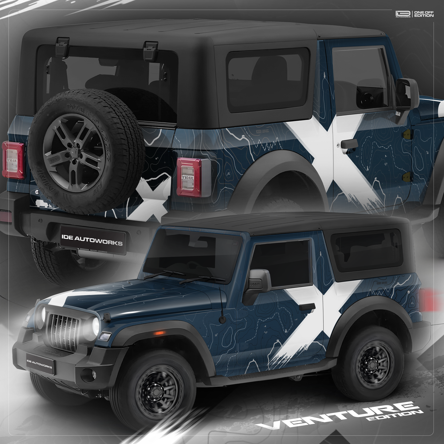 VentureX Edition Graphics for Mahindra Thar battleship grey
