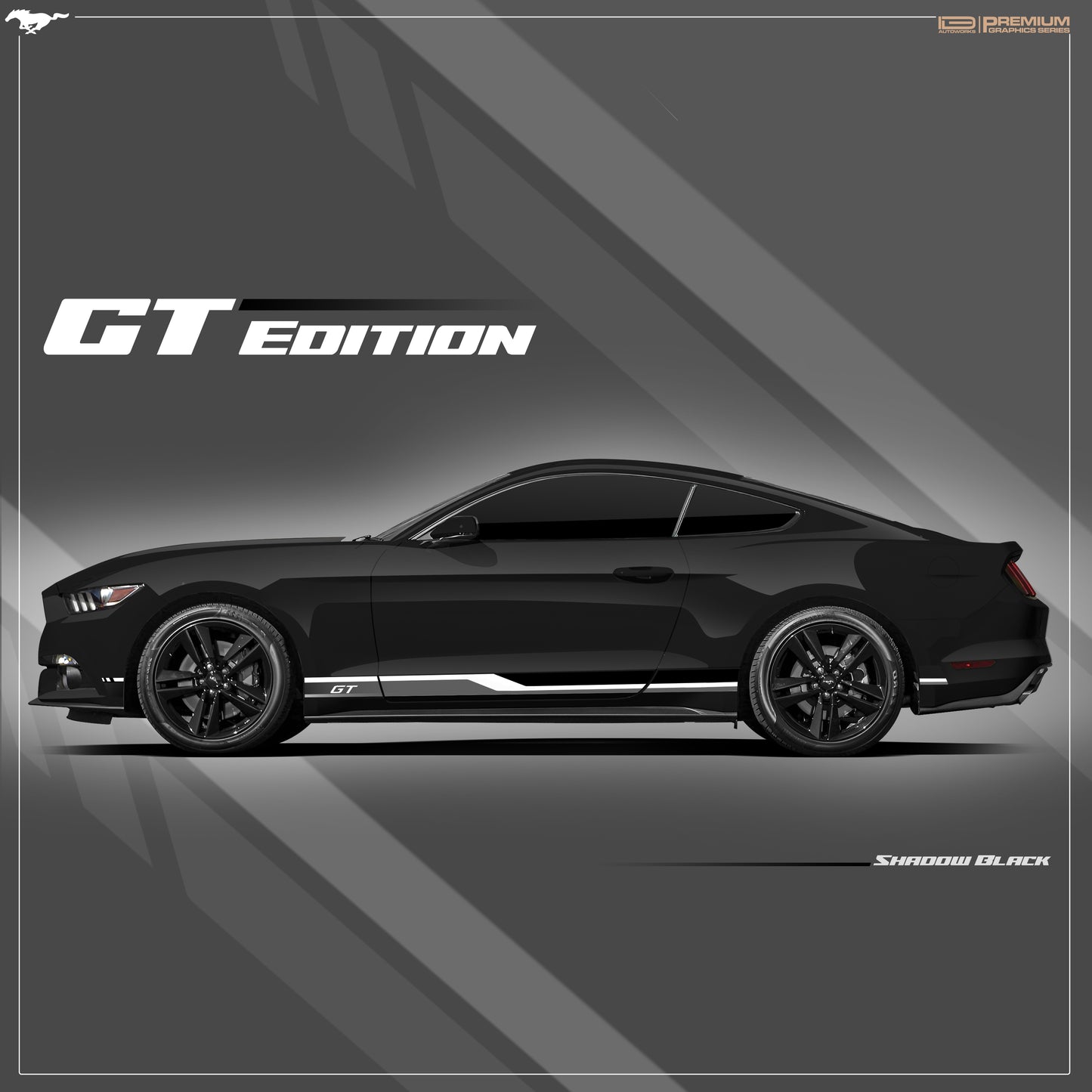IDE PREMIUM GRAPHICS SERIES - GT Edition Side for Ford Mustang (Shadow Black)