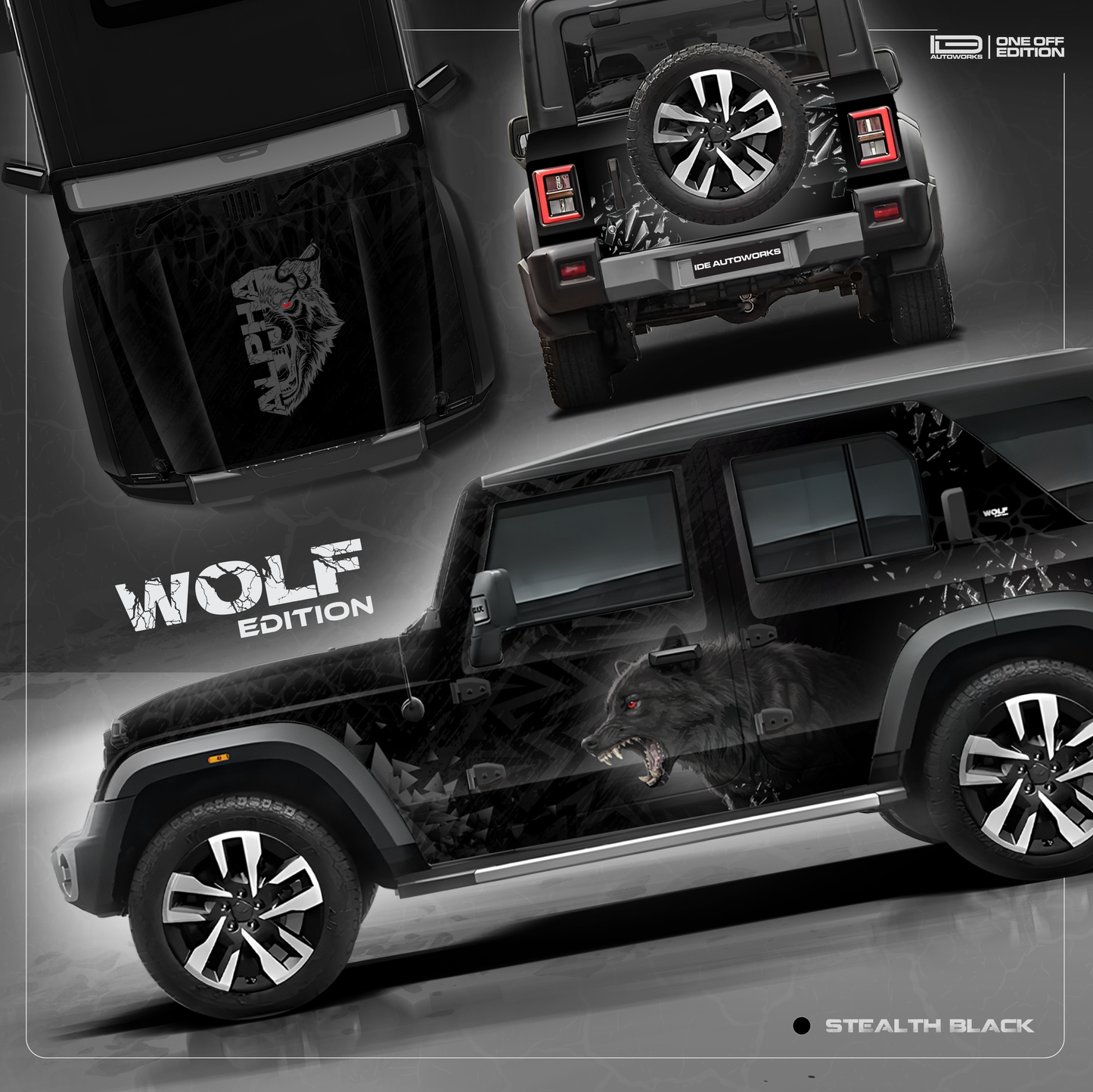 Wolf Edition car graphics for Mahindra Thar Roxx black