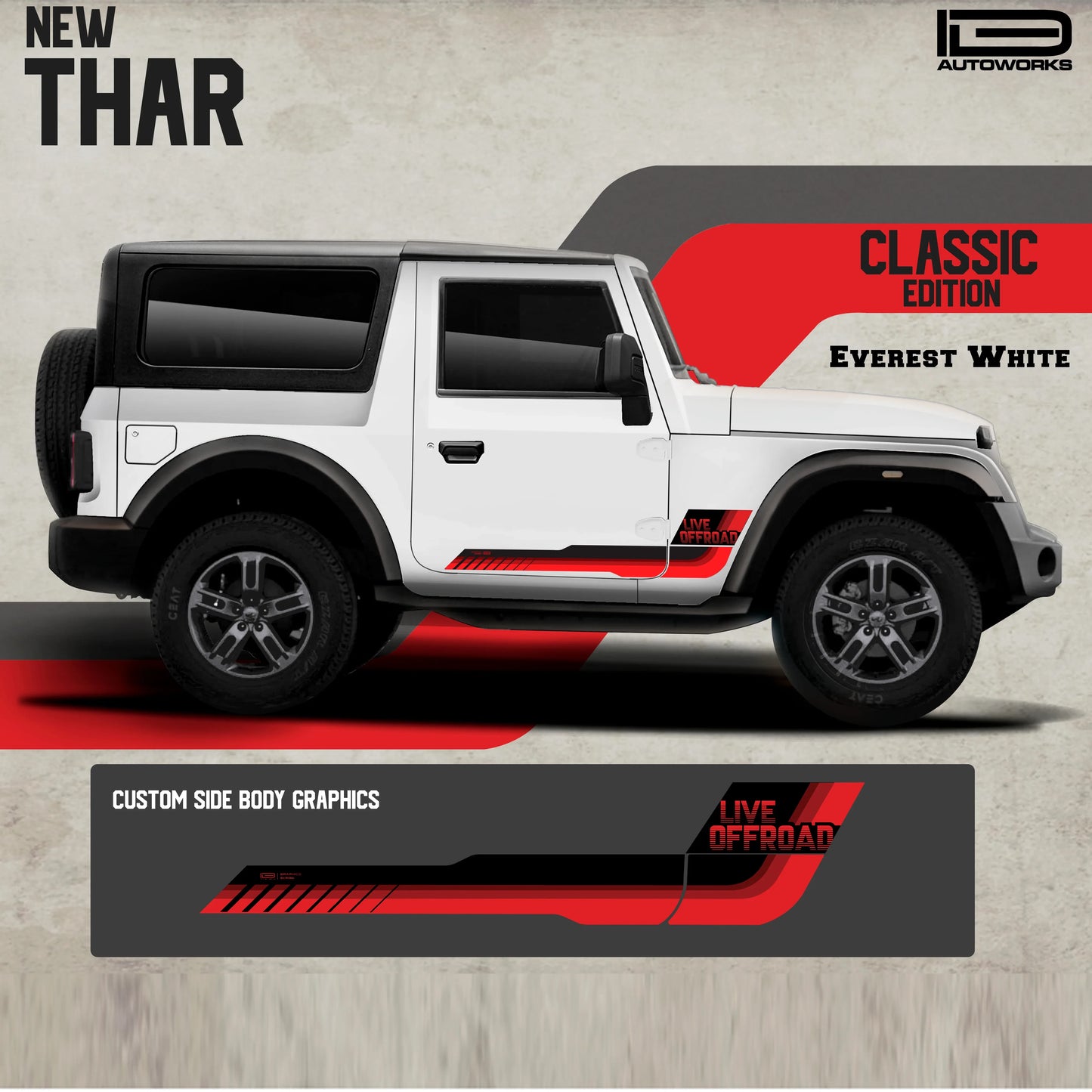 Classic Edition Graphics for Mahindra Thar white