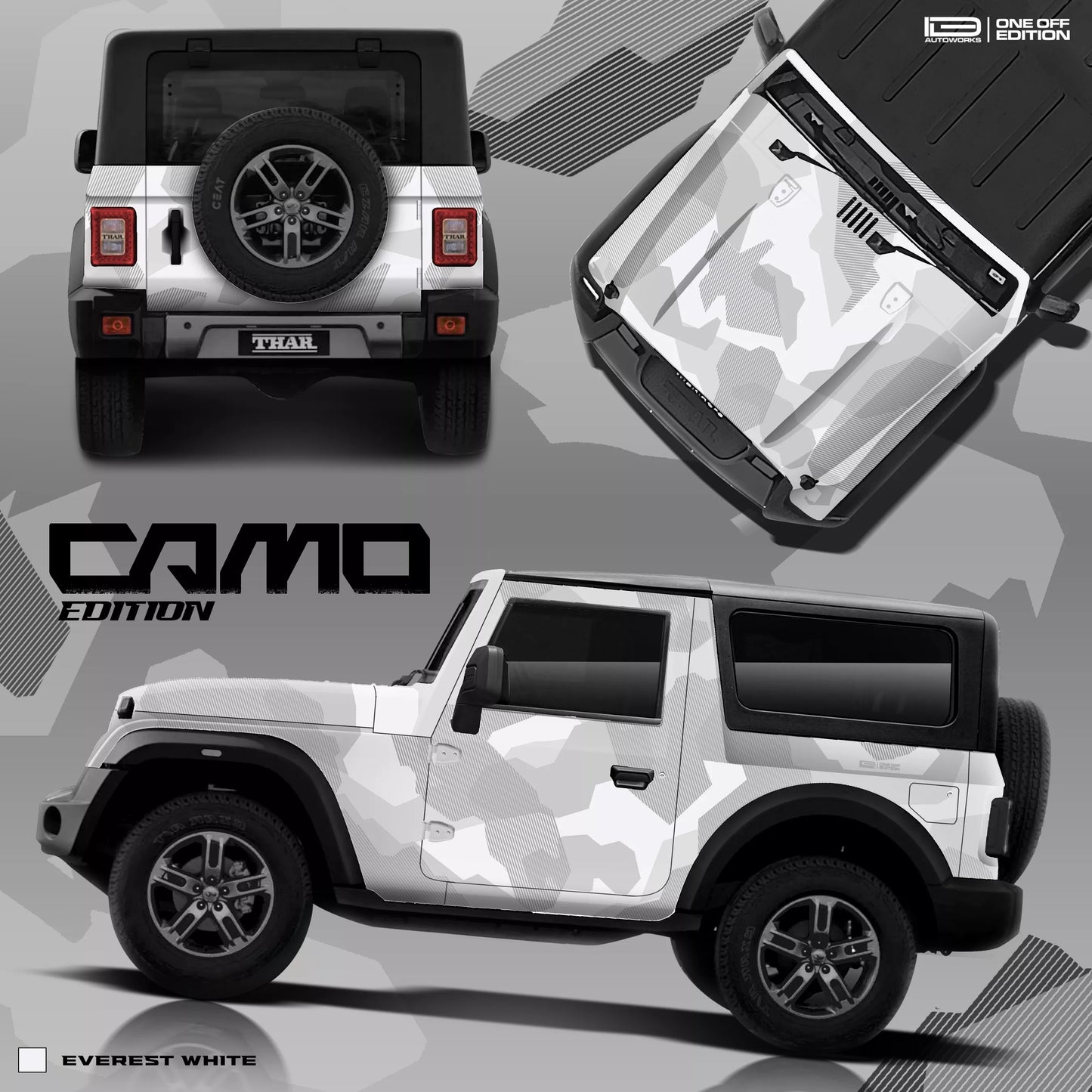Camo Edition car graphics for Mahindra Thar Everest white 