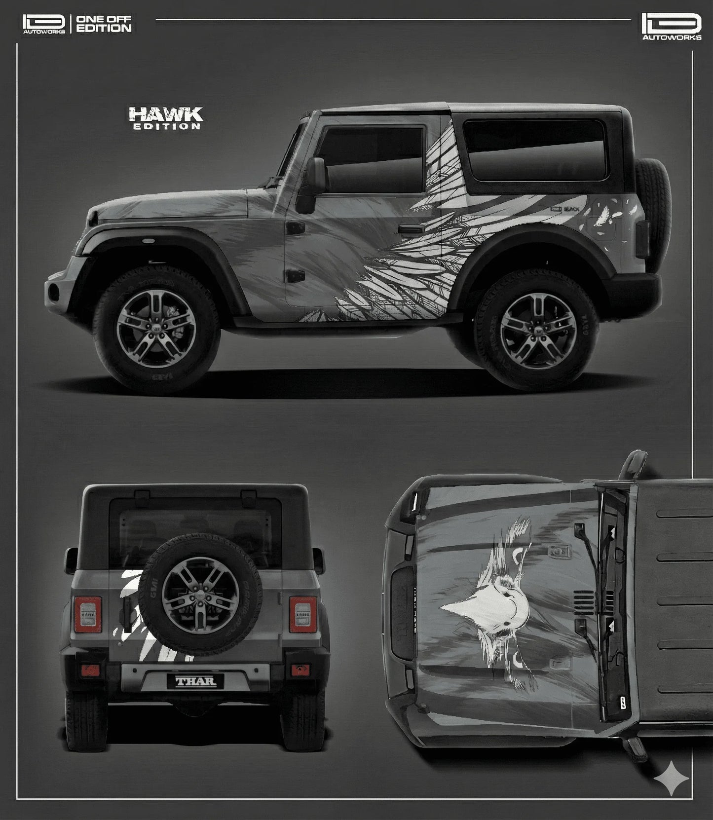 Hawk Edition Graphics for Mahindra Thar  grey