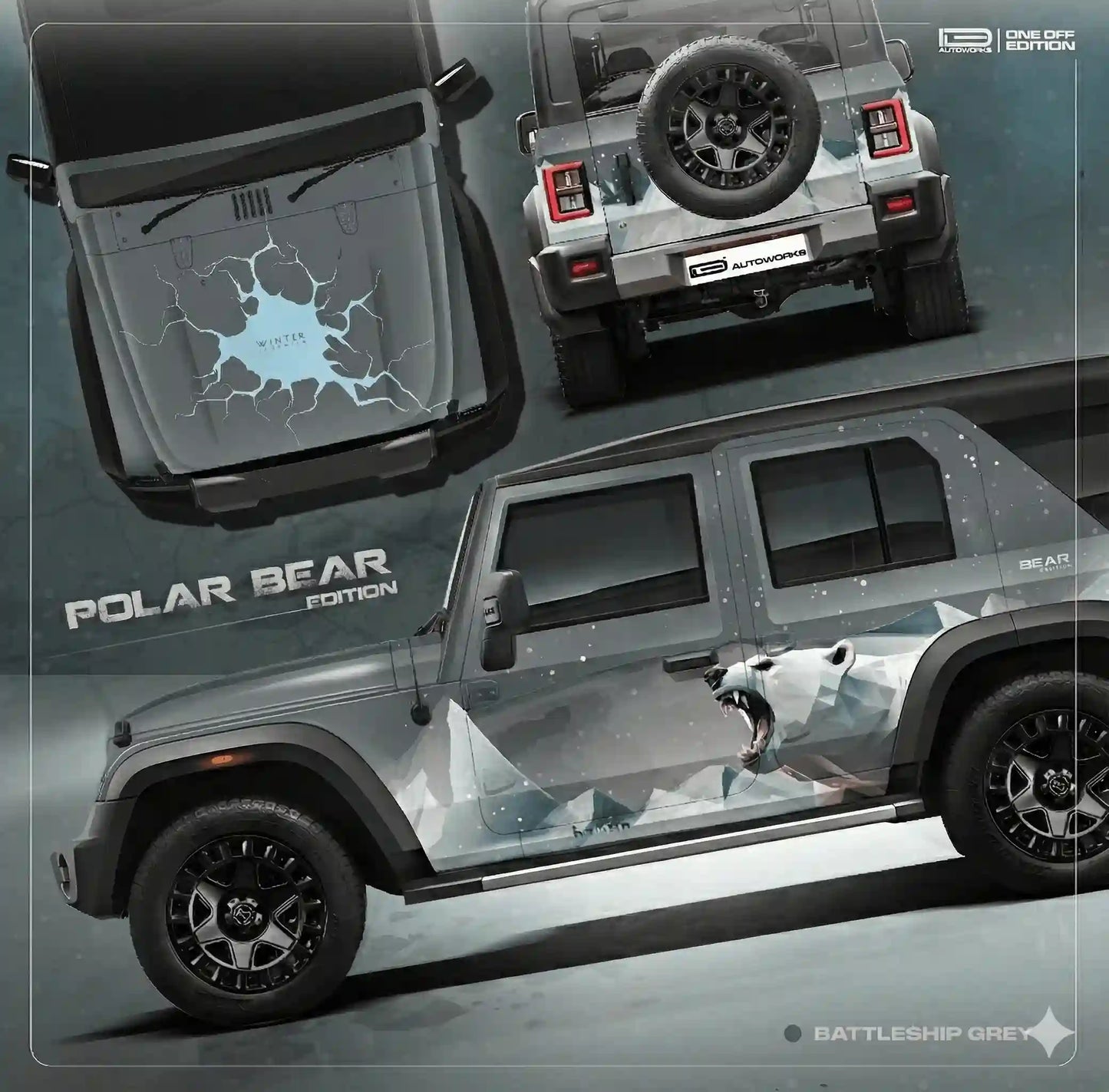 Polar Bear Edition Graphics for Mahindra Thar Roxx white