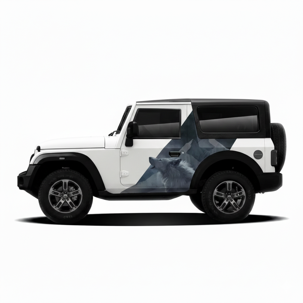 wolf Edition graphics for the mahindra thar white