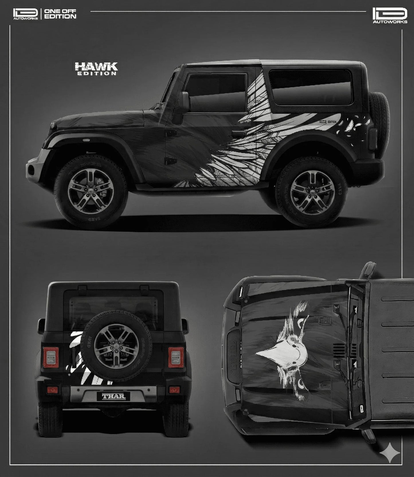 Hawk Edition Graphics for Mahindra Thar  black