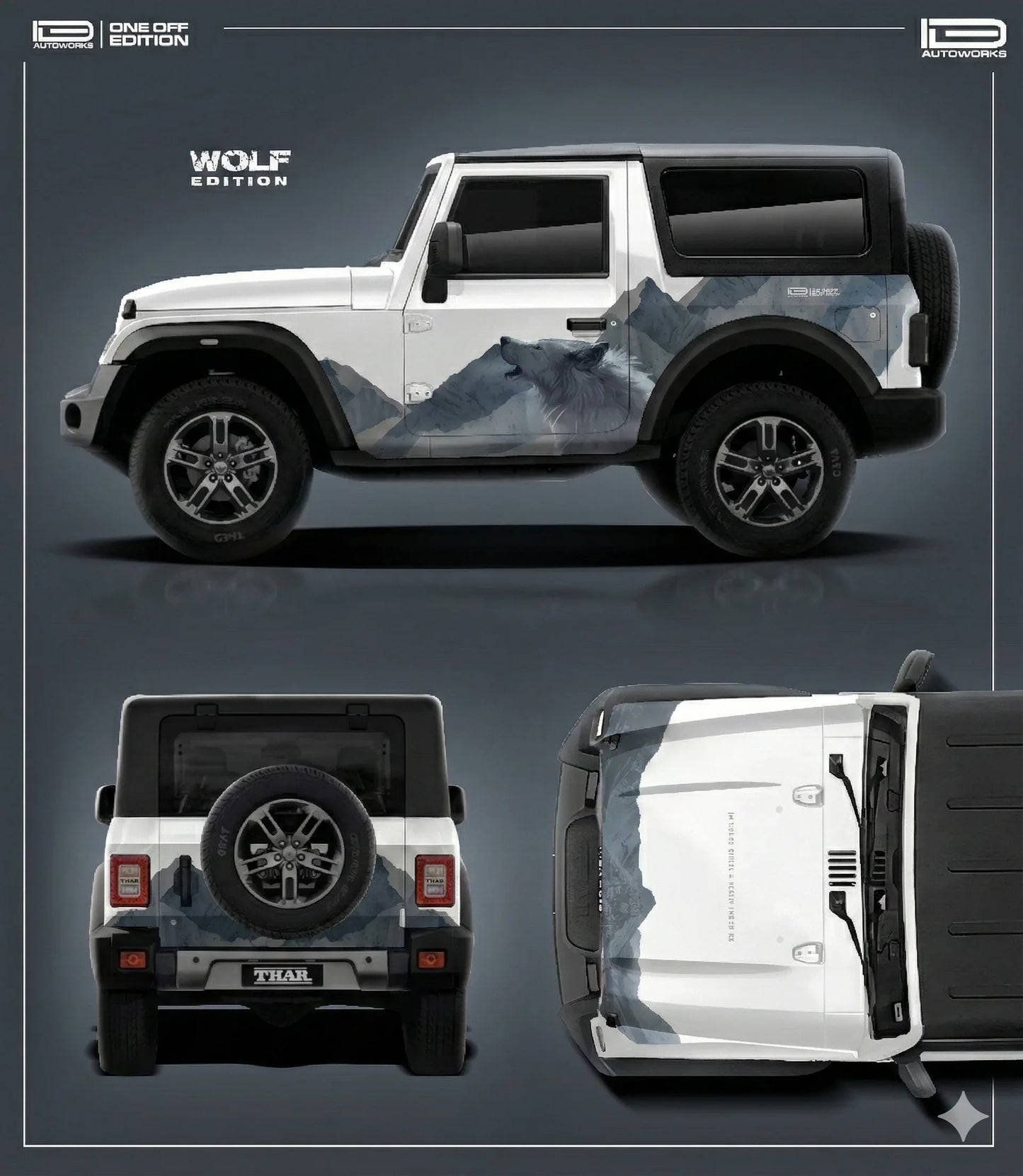 Wolf Edition Graphics for Mahindra Thar white