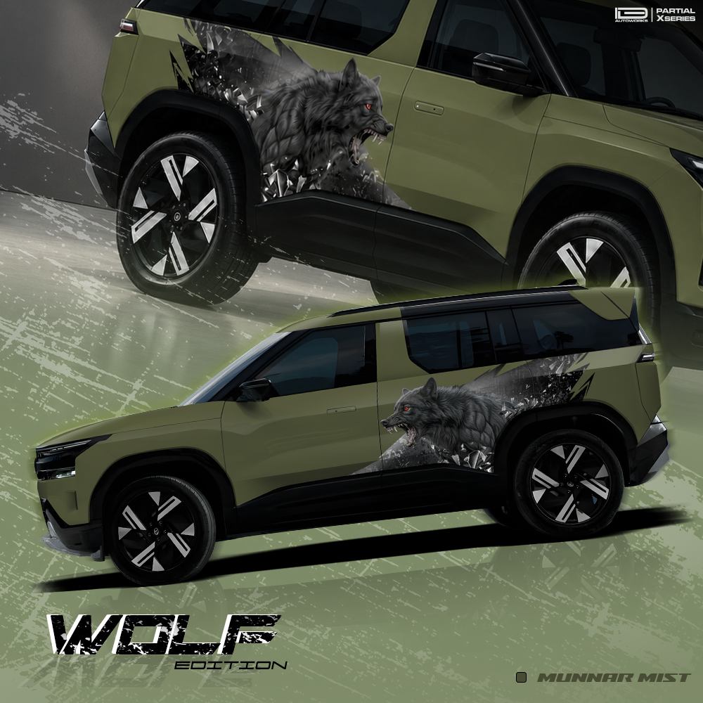 Wolf edition graphics for tata Sierra Green