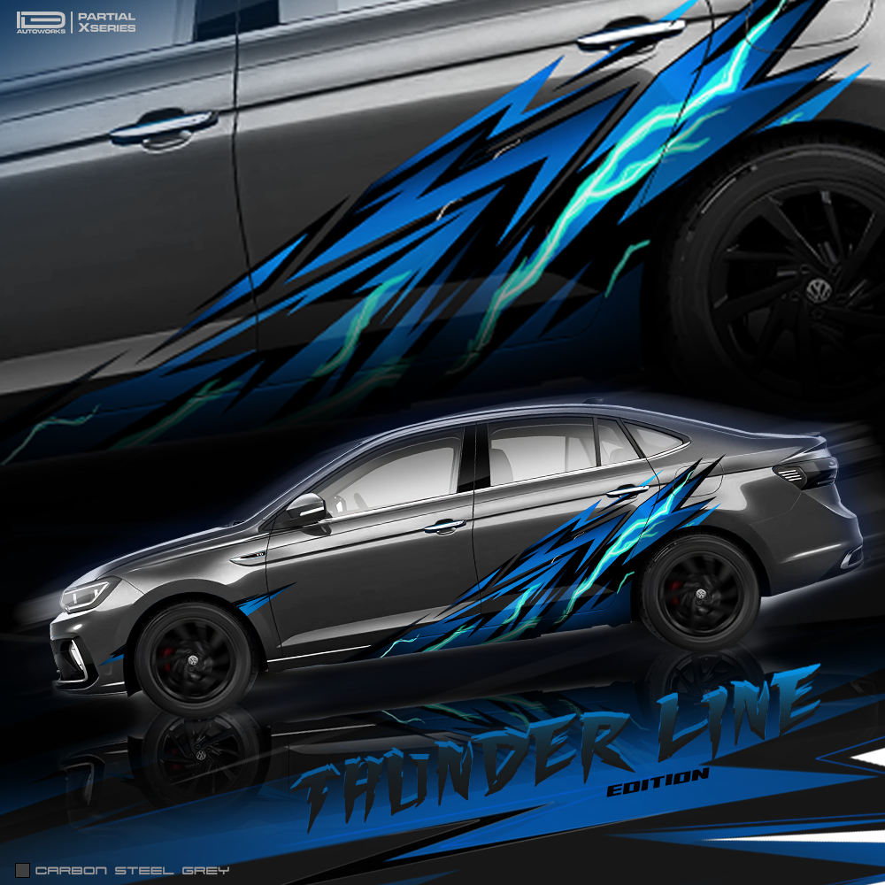 Thunderline Edition Car Graphics for Volkswagen Virtus IDE Partial X Series carbon steel grey