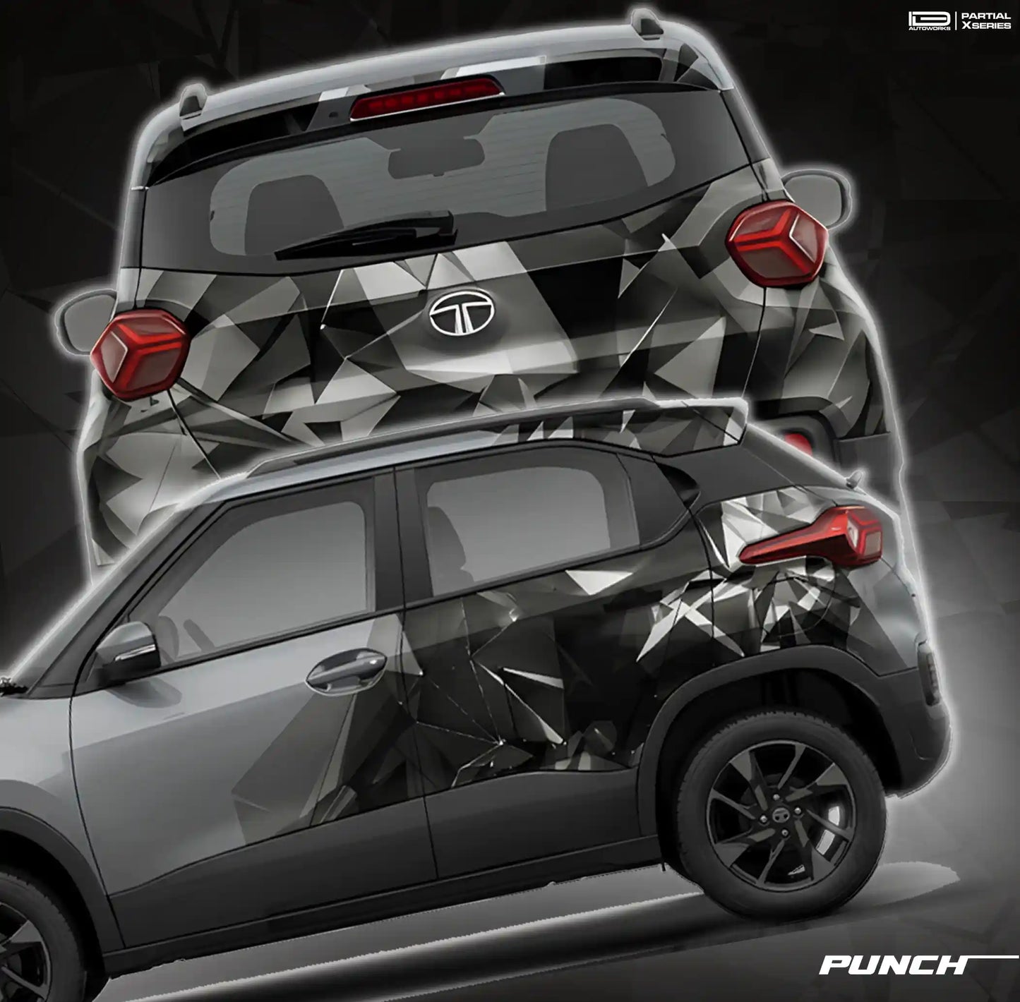 Tata Punch in Daytona Grey with Shatter strike edition graphics by IDE Graphics Series