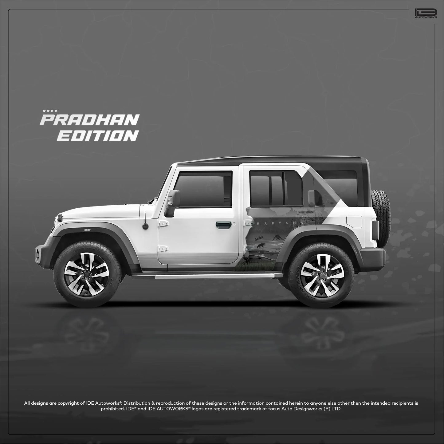 Pradhan Edition Graphics for Mahindra Thar Roxx white