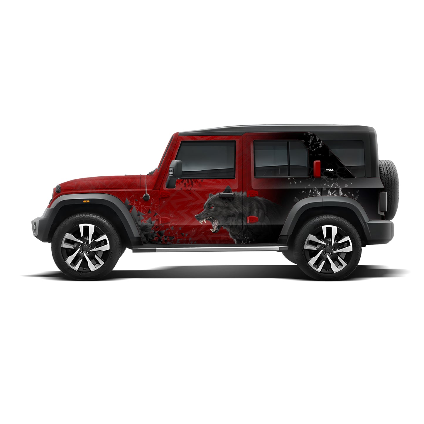 Wolf Edition car graphics for Mahindra Thar Roxx red