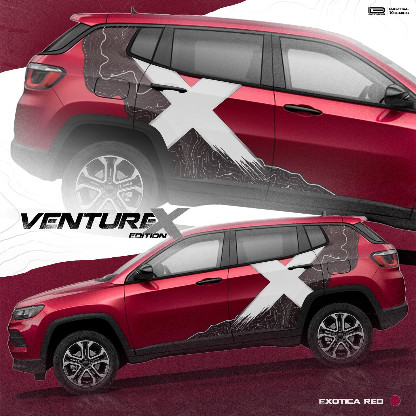 Venture X Edition IDE Partial X Series graphics for the Jeep Compass red