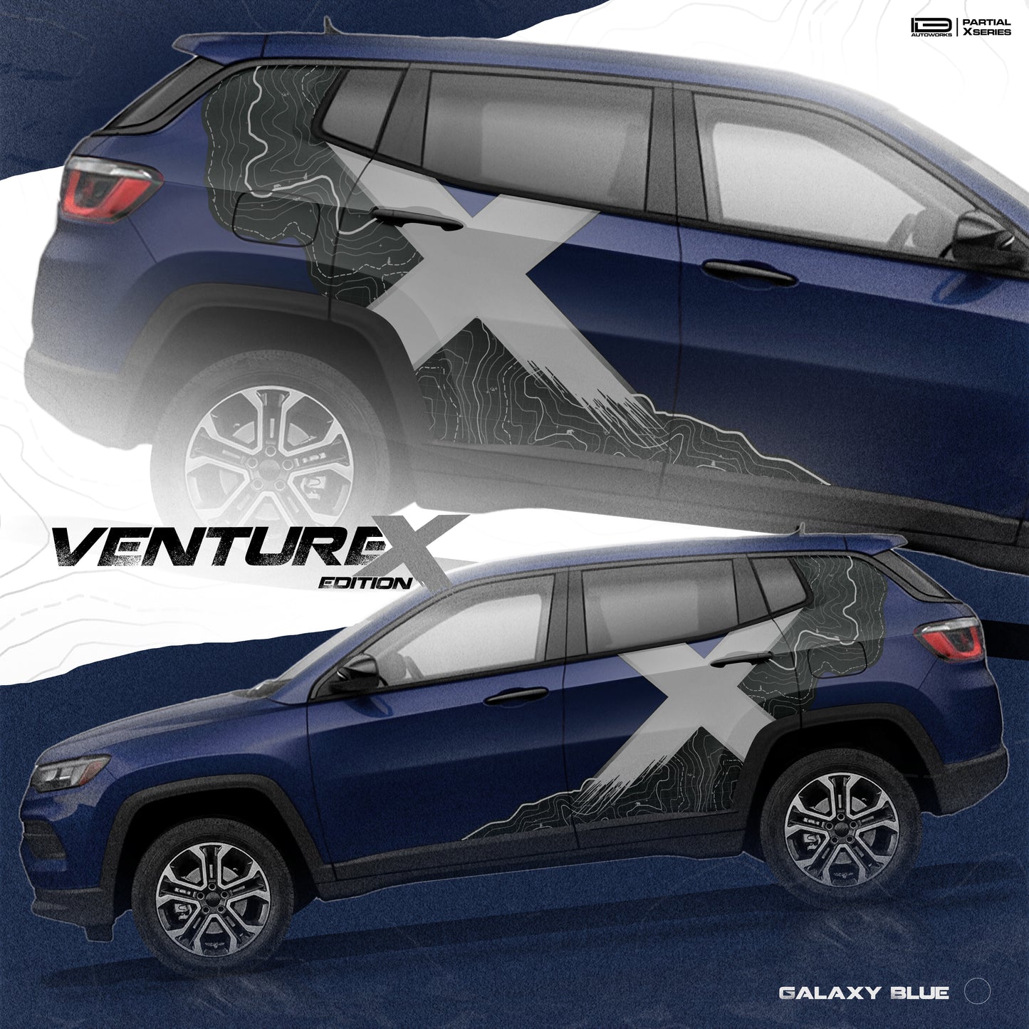 Venture X Edition IDE Partial X Series graphics for the Jeep Compass blue