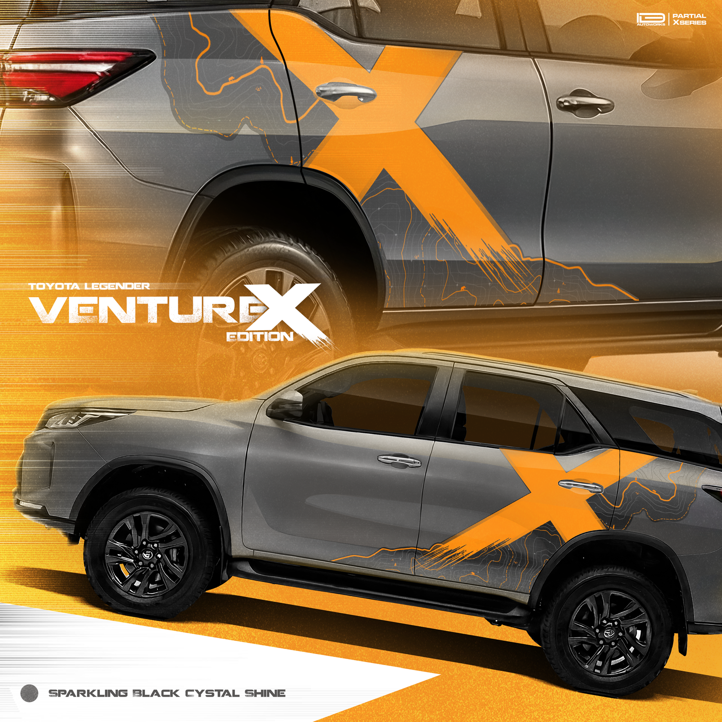 VentureX Edition Graphics for Toyota Fortuner black crystal shine