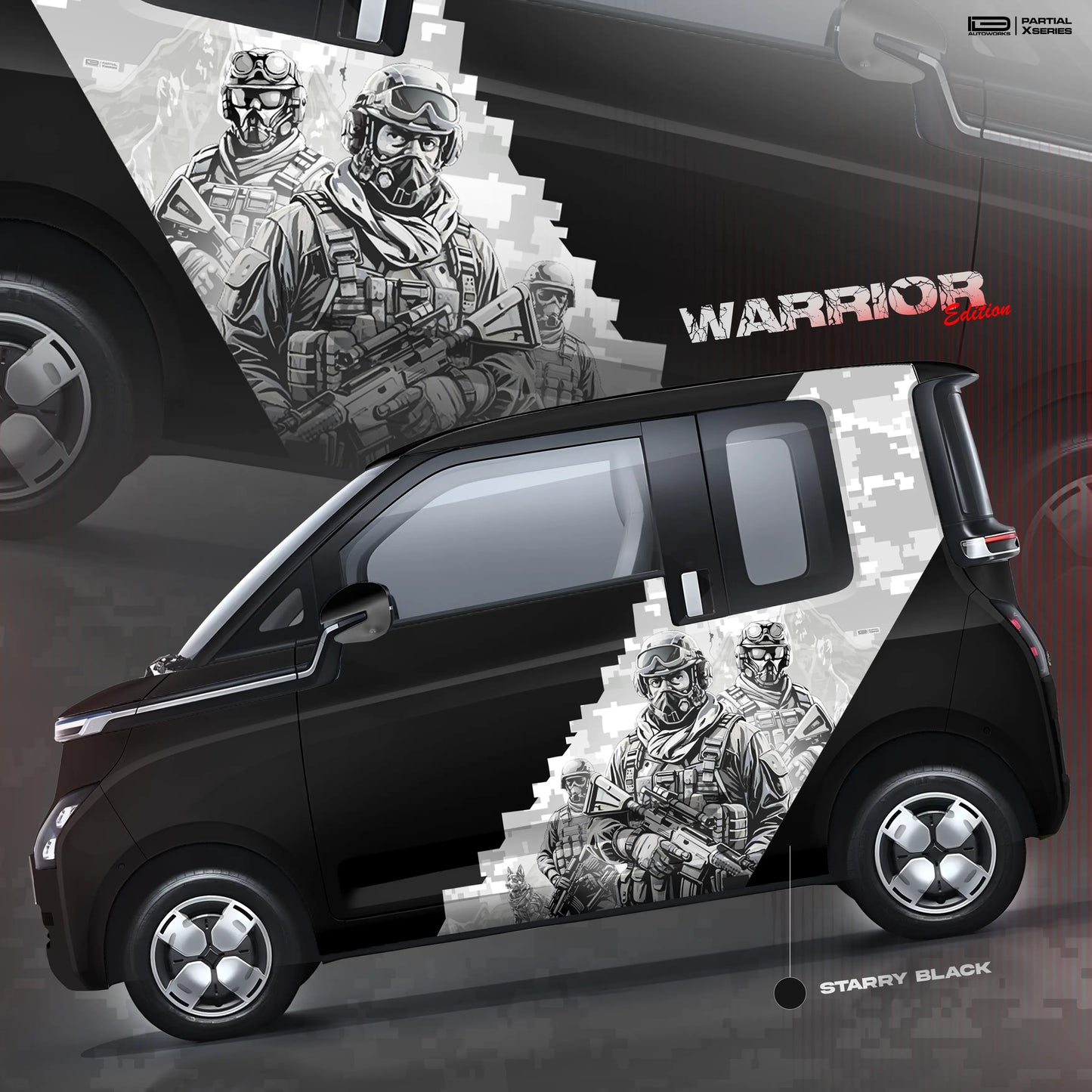 IDE Partial X Series Warrior Edition graphics on an MG Comet black