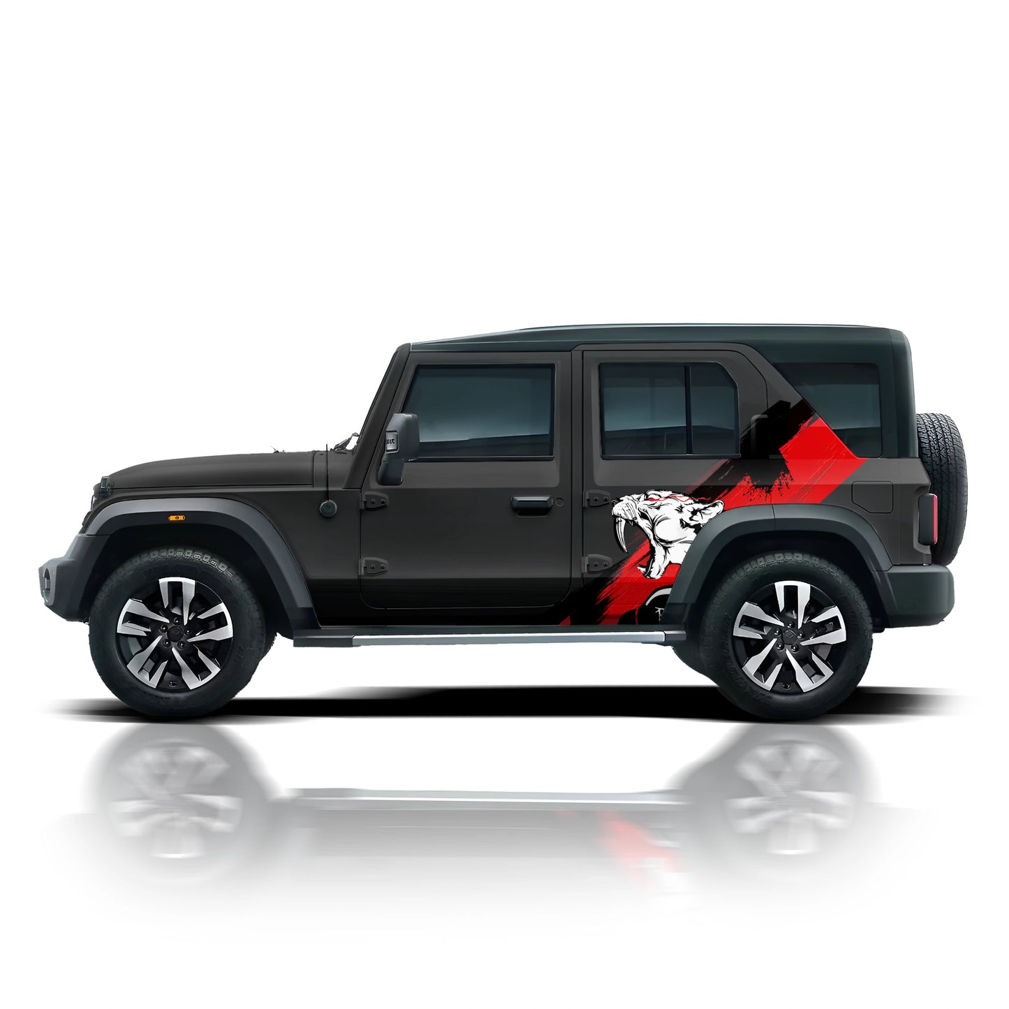 Tiger Edition partial vinyl wrap for Mahindra Thar Roxx Stealth Black
