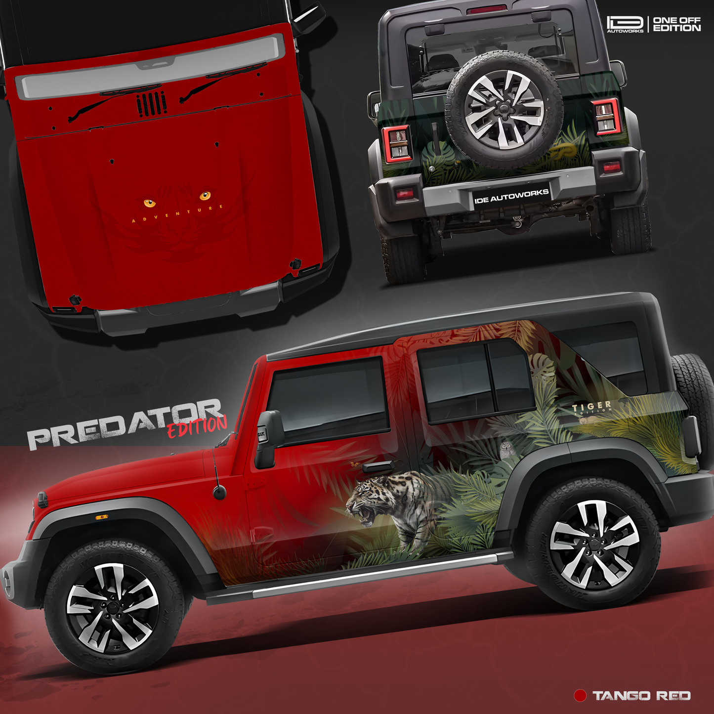 Predator Edition Edition Graphics for Mahindra Thar Roxx RED by IDE AUTOWORKS