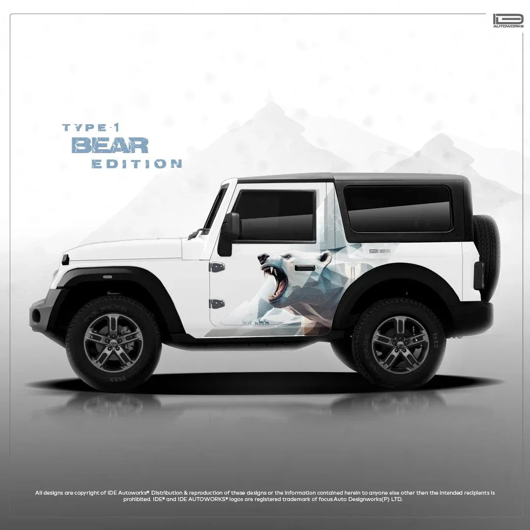 Bear Edition Graphics for Mahindra Thar white