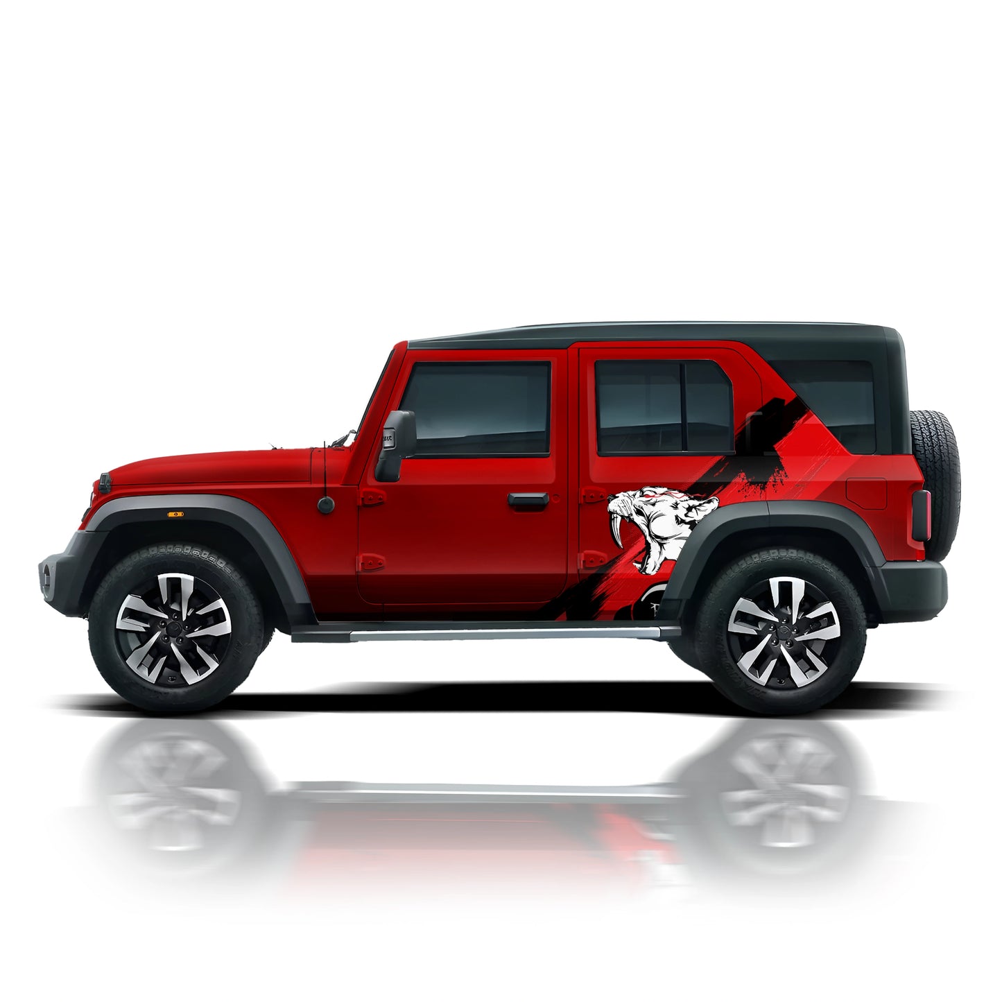Tiger Edition partial vinyl wrap for Mahindra Thar Roxx Tango Red