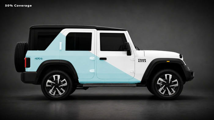 Thar Roxx with a design over about half the car, the rear half and lower sides