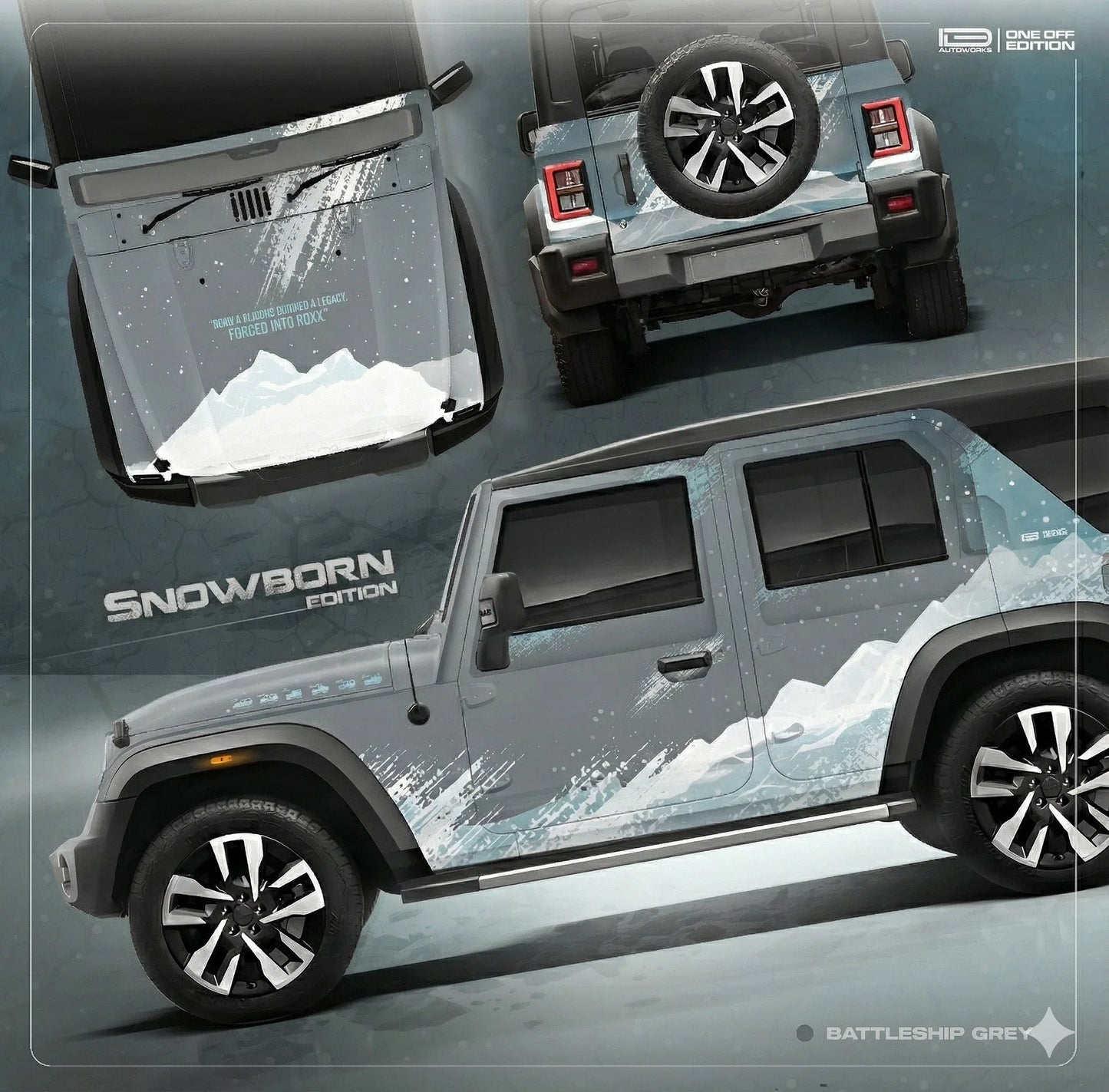 Snowborn Edition Graphics for Mahindra Thar Roxx grey