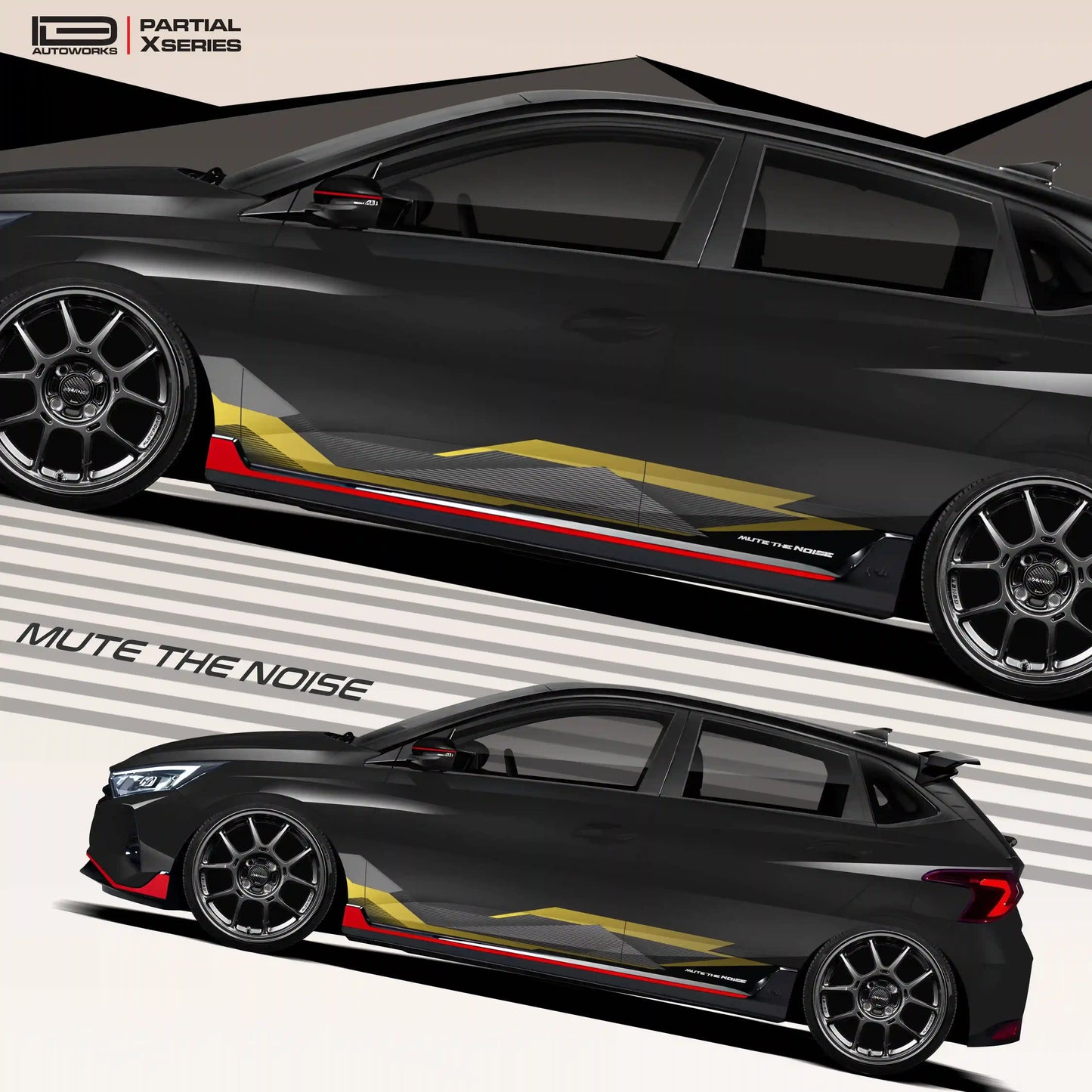 Mute The Noise Edition Graphics for Hyundai i20 white