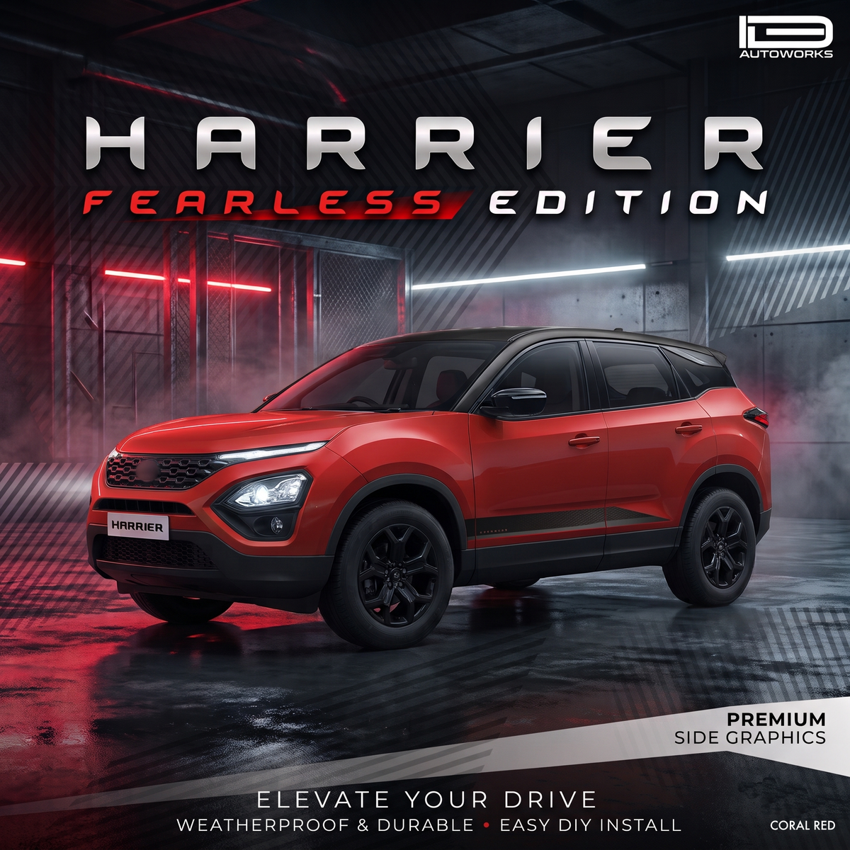 Tata Harrier Car graphics Fearless Edition For Fearless red Color