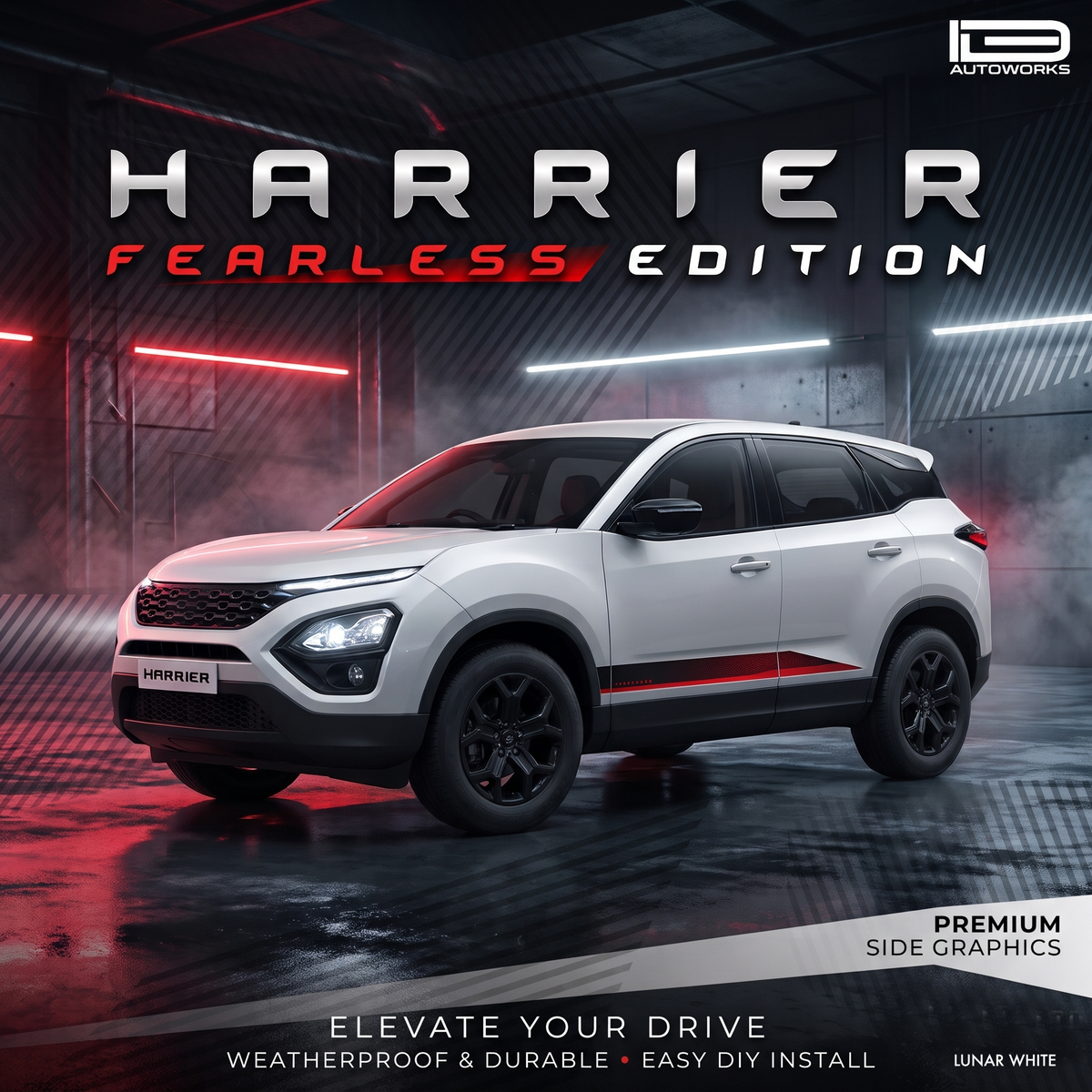 Tata Harrier Car graphics Fearless Edition For Lunar White Color