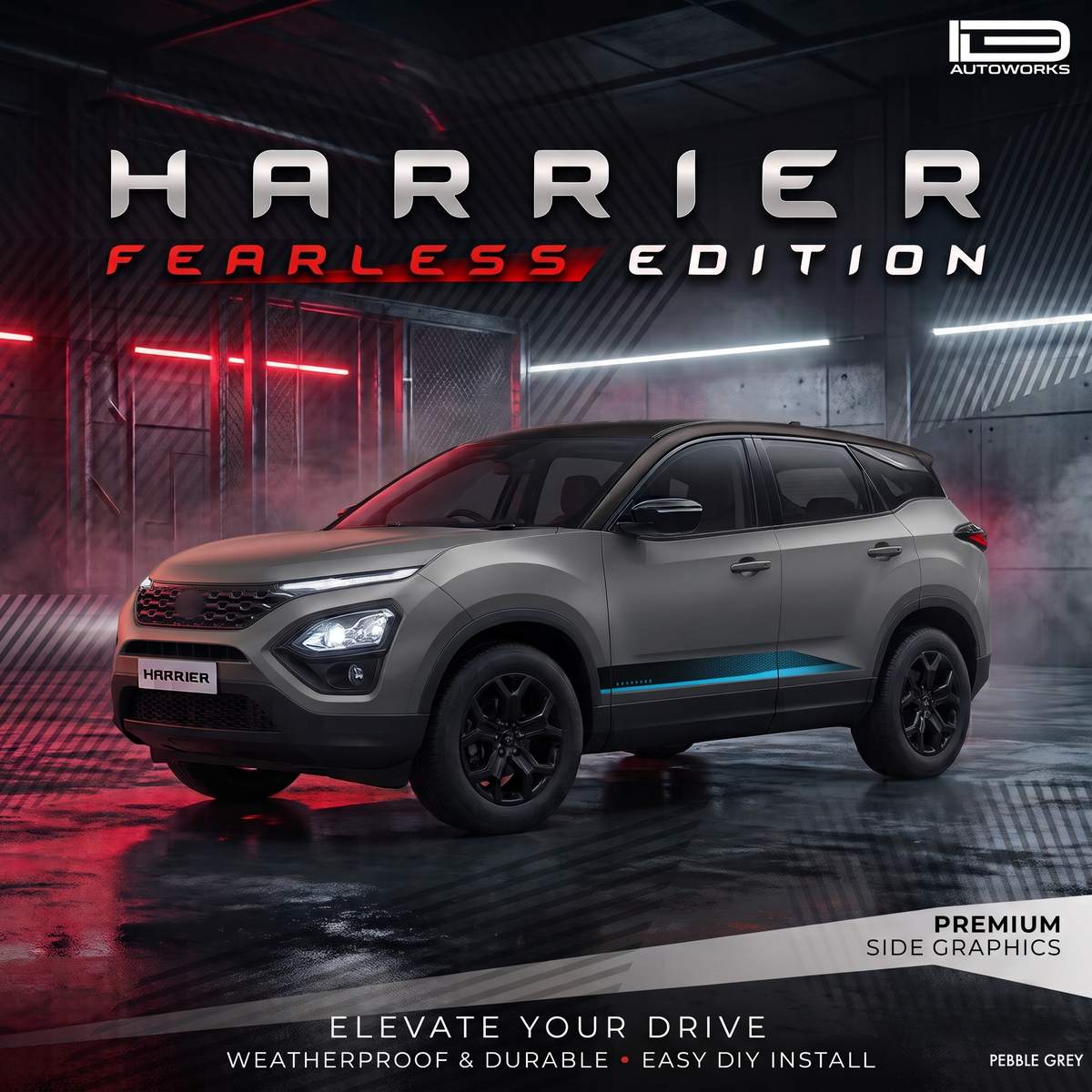 Tata Harrier Car graphics Fearless Edition For Pure grey Color