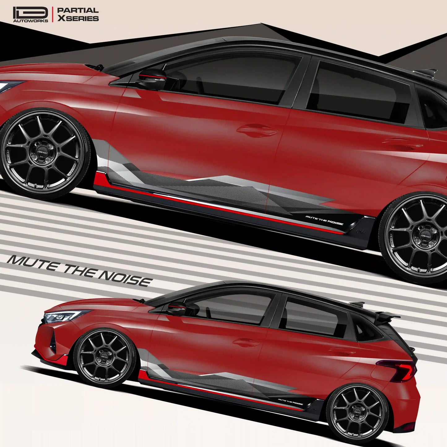 Mute The Noise Edition Graphics for Hyundai i20 white