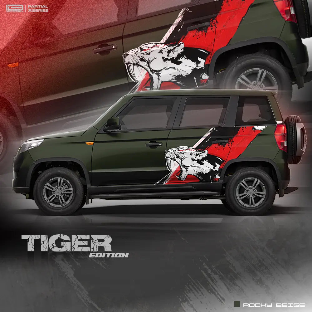 Tiger Edition partial vinyl wrap for Mahindra Bolero neo rocky beige