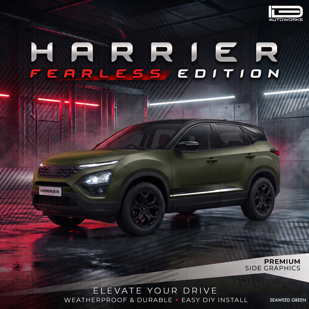 Tata Harrier Car graphics Fearless Edition For Seaweed Green Color