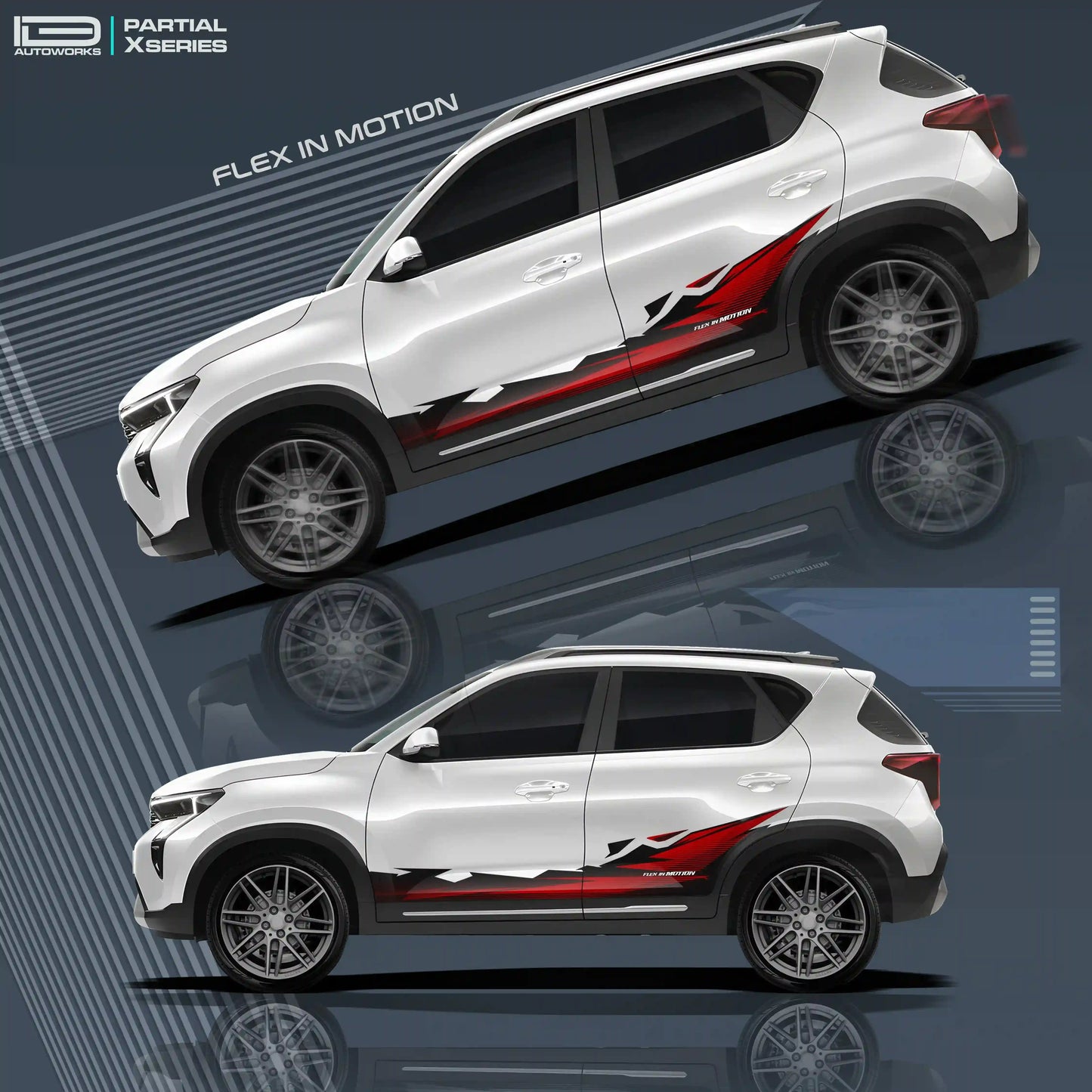 Flex in Motion Edition Car Graphics for Kia Sonet white