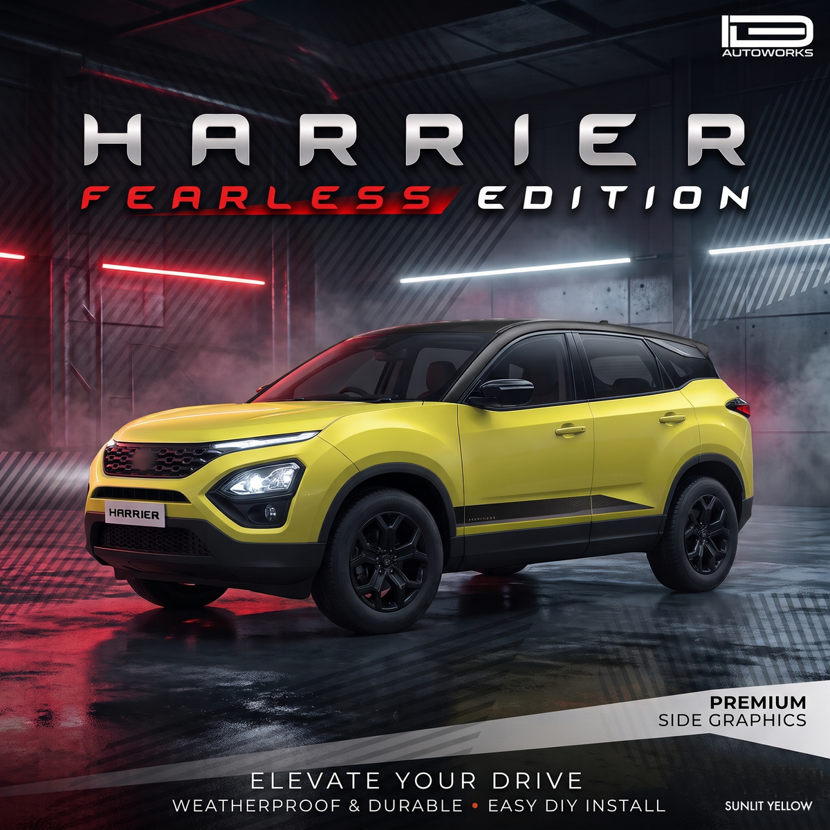 Tata Harrier Car graphics Fearless Edition For Sunlit yellow Color
