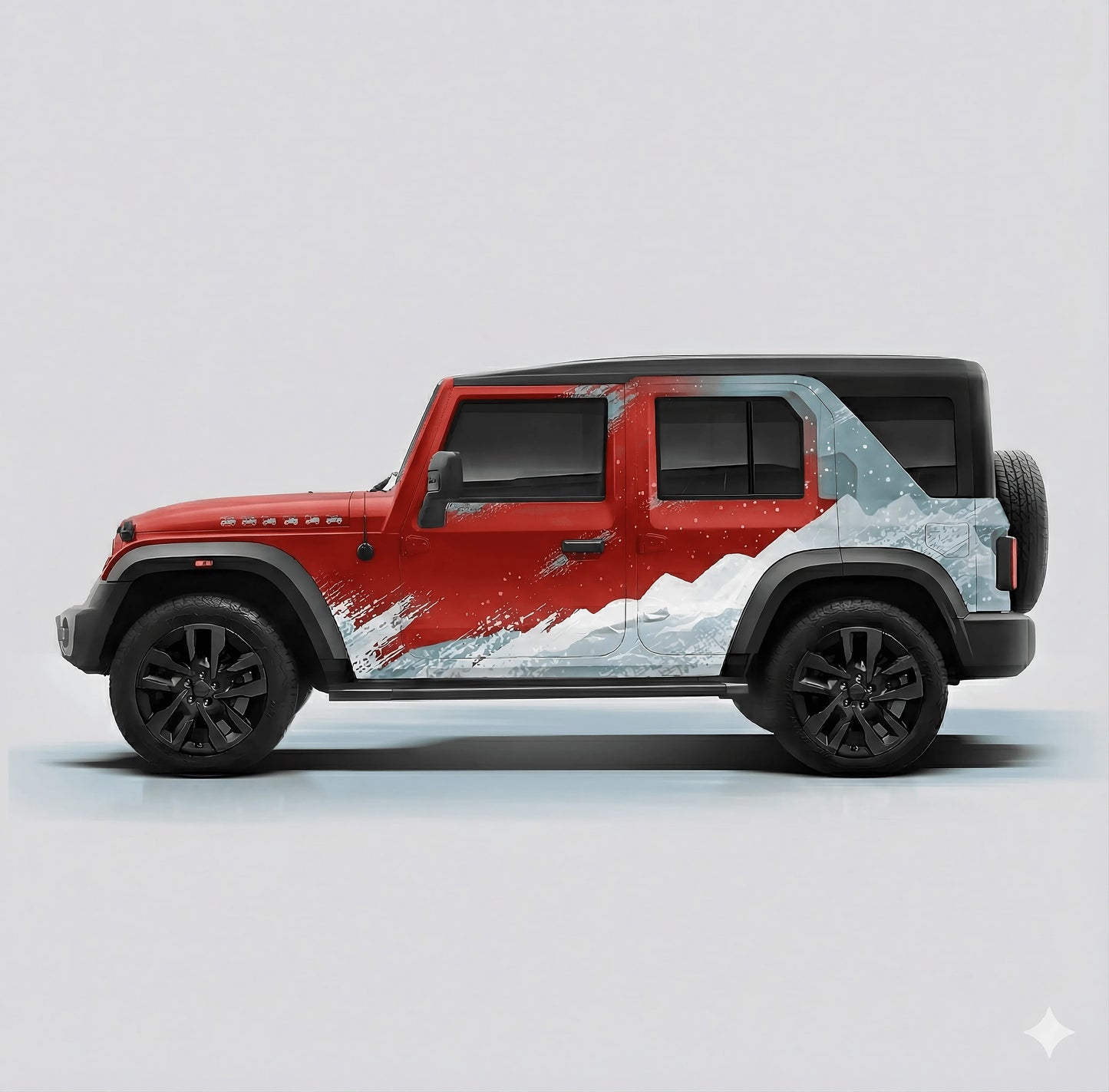 Snowborn Edition Graphics for Mahindra Thar Roxx red