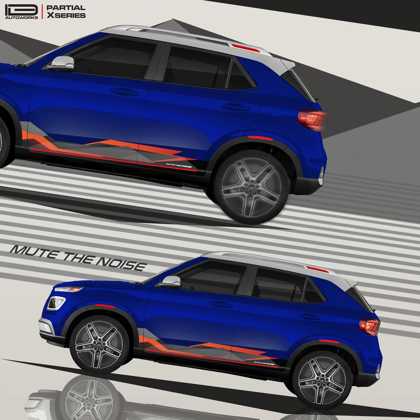 Mute the Noise Edition partial vinyl wrap for Hyundai Venue blue